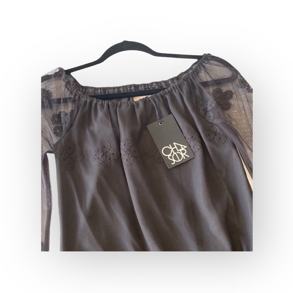 new Chaser ✶ Vintage Inspired Mesh + Lace Off Shouder Mini Dress ✶ Black XS ✶ - Picture 9 of 16